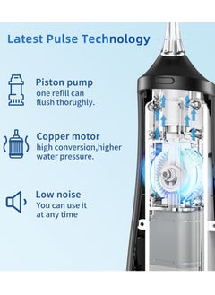 Reva Cordless Water Flosser For Teeth Cleaning Portable Oral Irrigator With 9 Gear Options Scalable 4 Jet Tips IPX7 Waterproof Long-lasting Dental Floss Pick Tool Kit 350ML-Black  - Image 4