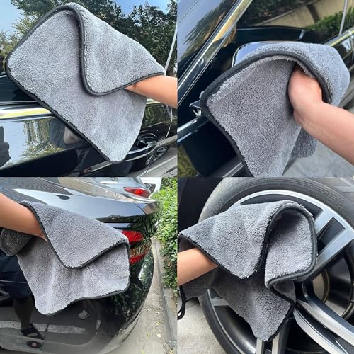 DETACHI Dual Sided Microfiber Cloth for Car/Bike (1pc - 40x40 cm, 900 GSM),Thick Lint & Streak-Free Multipurpose Cloths | Absorbent Extra Thick Plush Towel for Cleaning, Washing & Drying-Grey - Image 3
