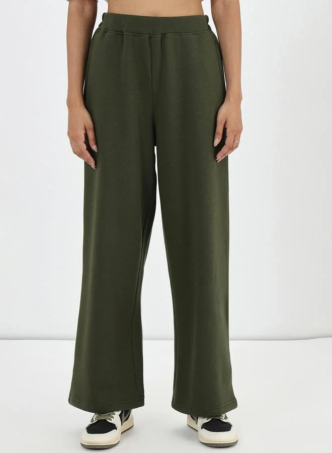 Femmella Olive Straight Fit Fleece Trackpants