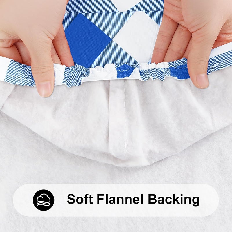 smiry Rectangle Picnic Table Cloth, Elastic Waterproof Fitted Vinyl Tablecloth for 6 FT Tables, Flannel Backed Buffalo Plaid Table Covers for Dining, Camping, Outdoor (White and Blue, 30" x 72") - Image 5