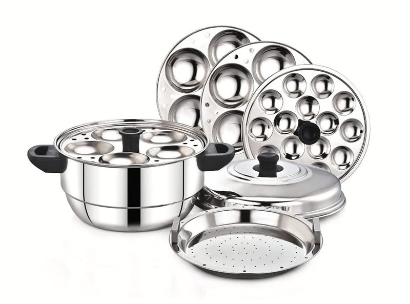 Diamond Diamond Stainless Steel Multi-Steaming Induction Base with 3 Idli Plates (15 Idlies), 1 Mini Idli Plate (15 Idlies), 1 Steamer Plate - Image 1