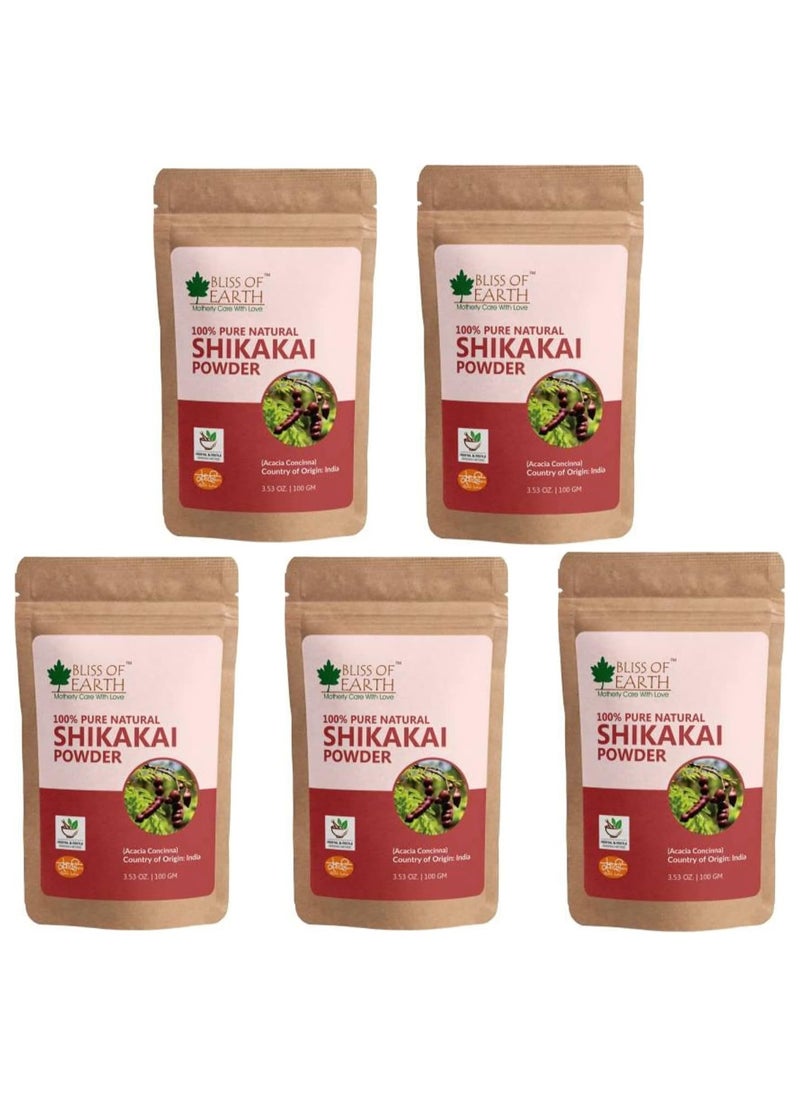 BLISS OF EARTH Bliss of Earth 100% Pure & Natural Shikakai Powder 100GM Acacia Concina Gorgeous hair Naturally Traditional Hair Cleanser & Conditioner Complete Hair Care Pack of 5  - Image 1