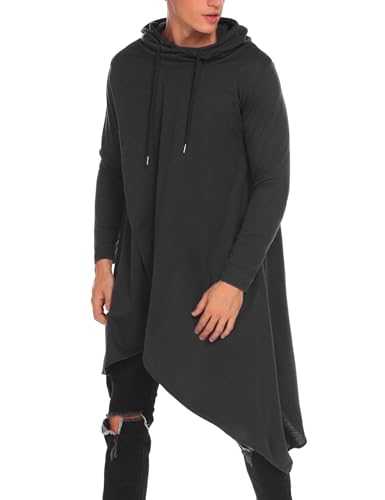 COOFANDY Mens Casual Hooded Poncho Cape Cloak Irregular Hem Hoodie Pullover,Large,Black - Image 1