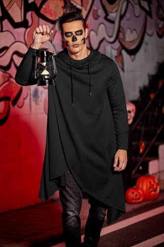 COOFANDY Mens Casual Hooded Poncho Cape Cloak Irregular Hem Hoodie Pullover,Large,Black - Image 4