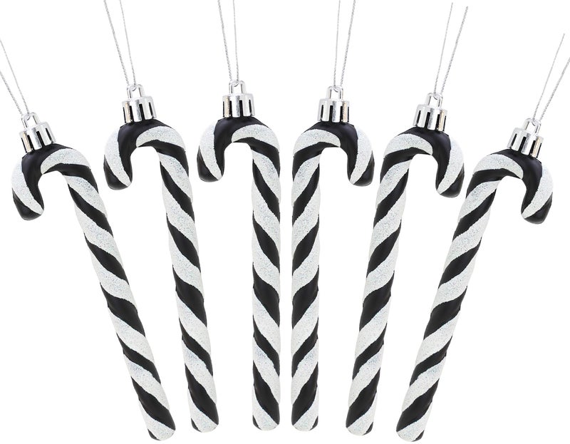 Christmas Concepts Pack of 613cm Glitter Candy Cane Christmas Tree DecorationsOrnaments Black  White