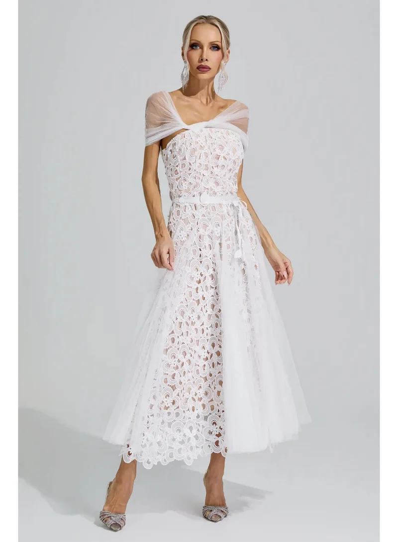 الشامل Bastet Lace Mesh Fairy Midi Dress