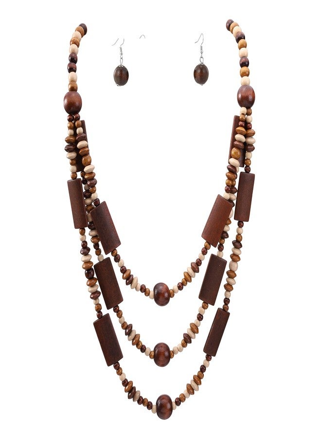 MILAKOO Wooden Beads Pendant Earrings Multilayered Necklace for Women Ethnic Style Chunky Country-Chic Outfits - Image 1