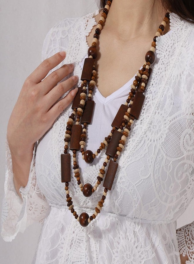 MILAKOO Wooden Beads Pendant Earrings Multilayered Necklace for Women Ethnic Style Chunky Country-Chic Outfits - Image 4