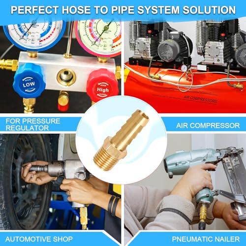 Dmikcav 6 Pcs Brass Hose Fittings, 1/4 NPT to 3/8 Barb, Barbed Hose Fittings, Male Thread Hose Barb Adapter Connector, Hose Barb Fittings - Image 2