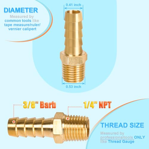 Dmikcav 6 Pcs Brass Hose Fittings, 1/4 NPT to 3/8 Barb, Barbed Hose Fittings, Male Thread Hose Barb Adapter Connector, Hose Barb Fittings - Image 3