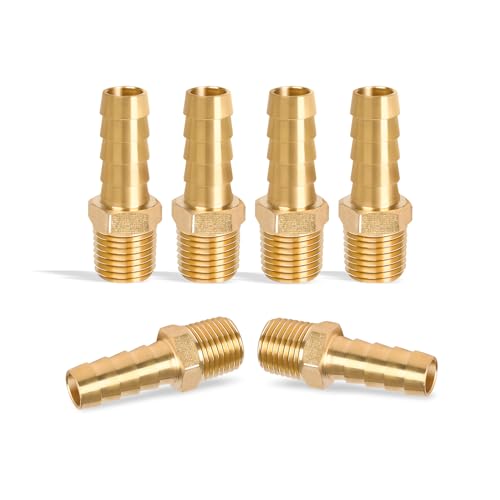 Dmikcav 6 Pcs Brass Hose Fittings, 1/4 NPT to 3/8 Barb, Barbed Hose Fittings, Male Thread Hose Barb Adapter Connector, Hose Barb Fittings - Image 1
