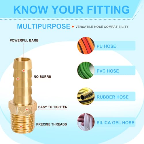 Dmikcav 6 Pcs Brass Hose Fittings, 1/4 NPT to 3/8 Barb, Barbed Hose Fittings, Male Thread Hose Barb Adapter Connector, Hose Barb Fittings - Image 4