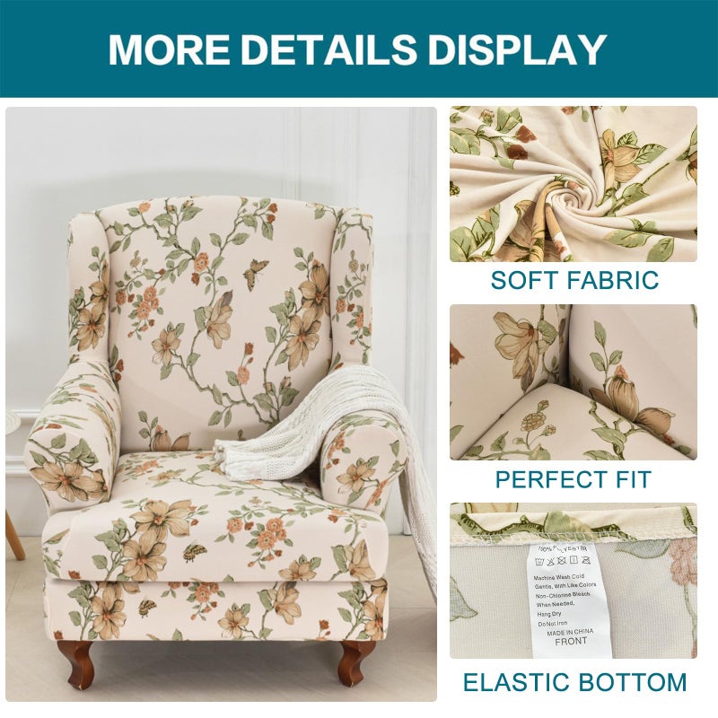 KRFOONN Wingback Chair Covers Slipcovers 2 Piece Stretch Wing Chair Covers Spandex Slipcovers Wingback Sofa Covers Armchair Covers Non-Slip Furniture Protector for Living Room Wingback Chairs, A24 - Image 5