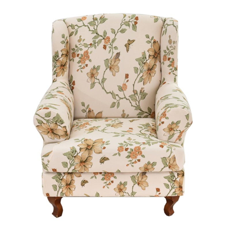 KRFOONN Wingback Chair Covers Slipcovers 2 Piece Stretch Wing Chair Covers Spandex Slipcovers Wingback Sofa Covers Armchair Covers Non-Slip Furniture Protector for Living Room Wingback Chairs, A24 - Image 1