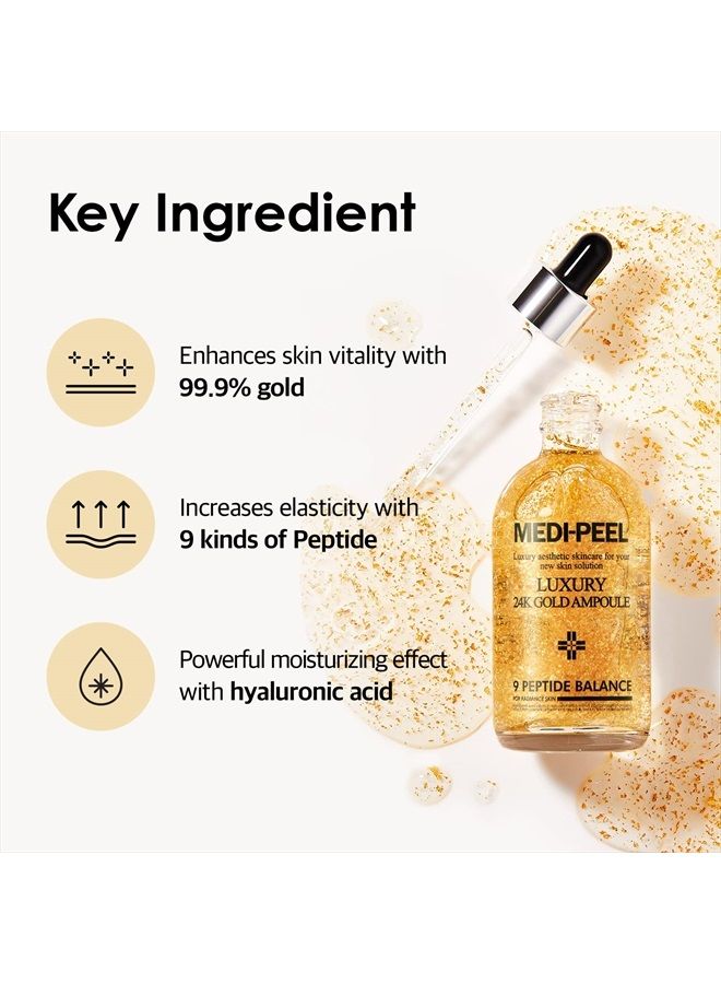 MEDI-PEEL أمبول ميدي-بيل Pure Gold 24K 3.38 أونصة سائلة / 100 مل | 99.9% ذهب نقي 24K أمبول شامل، 5 مستخلصات revitalizing لتقليل فقدان الرطوبة، يضيء | العناية بالبشرة الكورية، لجميع أنواع البشرة - Image 4
