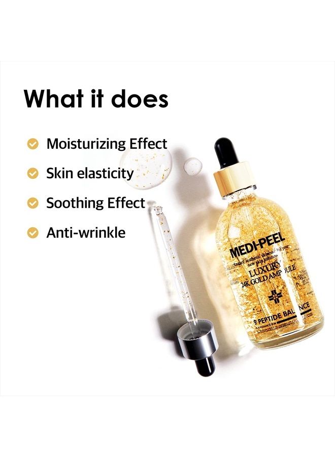 MEDI-PEEL أمبول ميدي-بيل Pure Gold 24K 3.38 أونصة سائلة / 100 مل | 99.9% ذهب نقي 24K أمبول شامل، 5 مستخلصات revitalizing لتقليل فقدان الرطوبة، يضيء | العناية بالبشرة الكورية، لجميع أنواع البشرة - Image 3