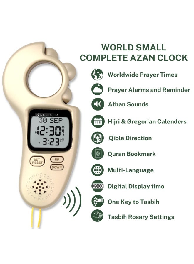 الفاجيا {"en":"Gold Digital Tasbih Smart Ring with Azan Clock, Electronic Zikr Counter \u0026 Prayer Time Reminder, Rotating Bead Design - Image 3