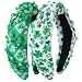 winthrop 2 Pack St Patricks Day Headband for Women Clover Print Pearl Rhinestone Crystal Jeweled Embellished Ladies Wide Top Knot Green White Makeup Hair Hoop Accessory Holiday Party Costume Decor Prezzie - Image 2