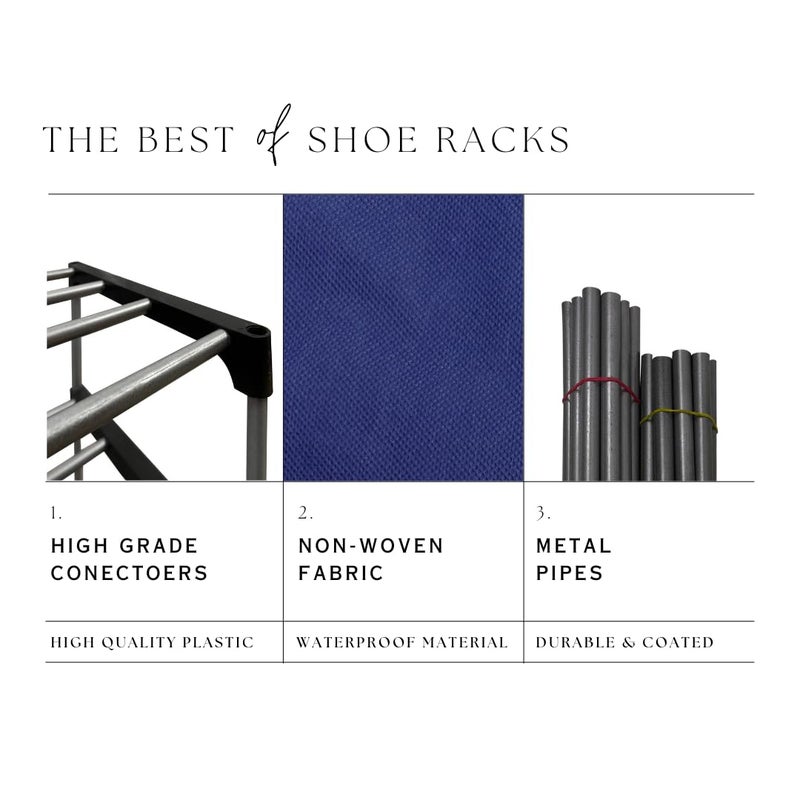 PHILOSHOP PHILOSHOP Premium 4Tiers Shoe RackMultipurpose Storage Rack with Dustproof Cover Iron Pipes Non Woven Fabric Plastic Connector DIY Dark Blue - Image 2