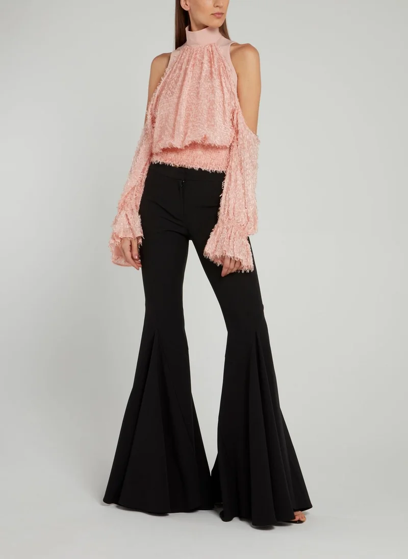 Avaro Figlio Pink Cold Shoulder Fur Top