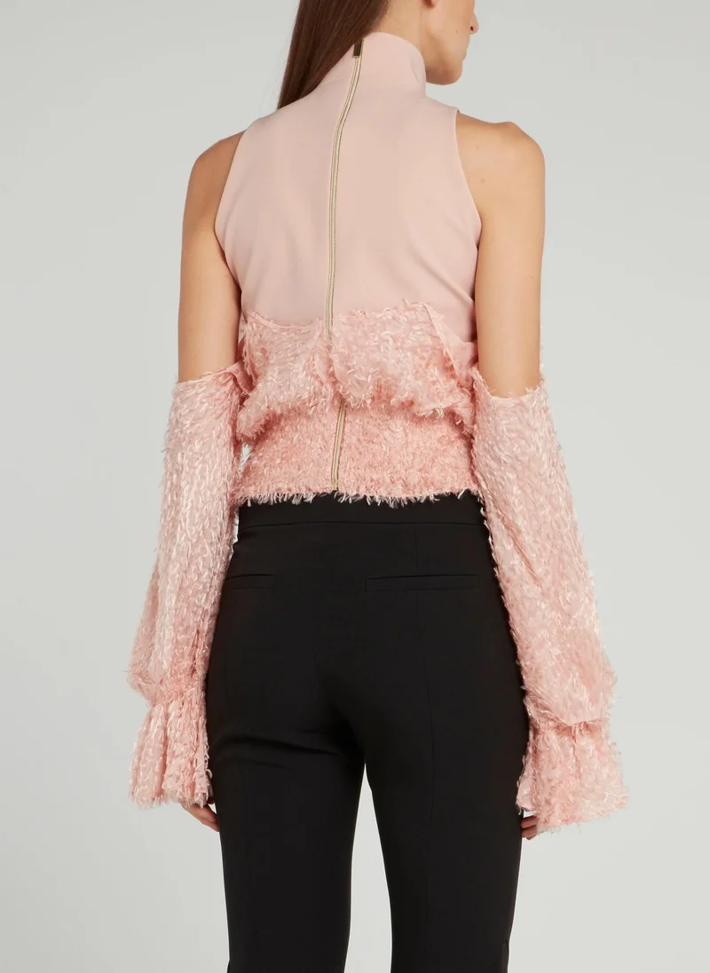 Avaro Figlio Pink Cold Shoulder Fur Top