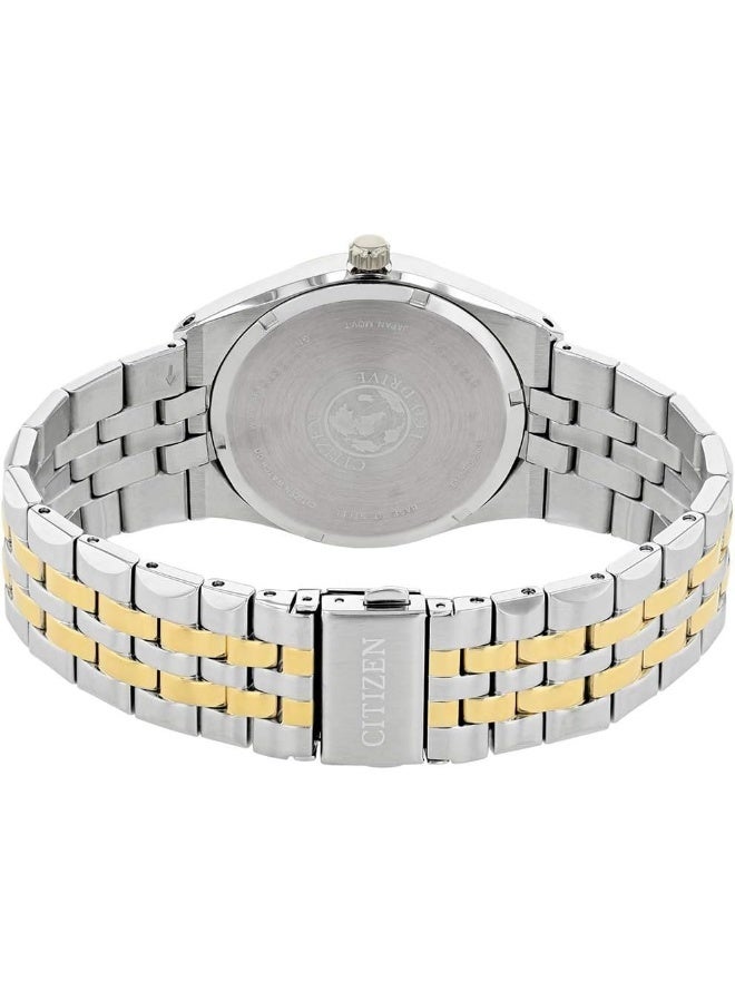 ساعة رجالية ستانلس ستيل مطلية بالذهب بلونين بمحرك...