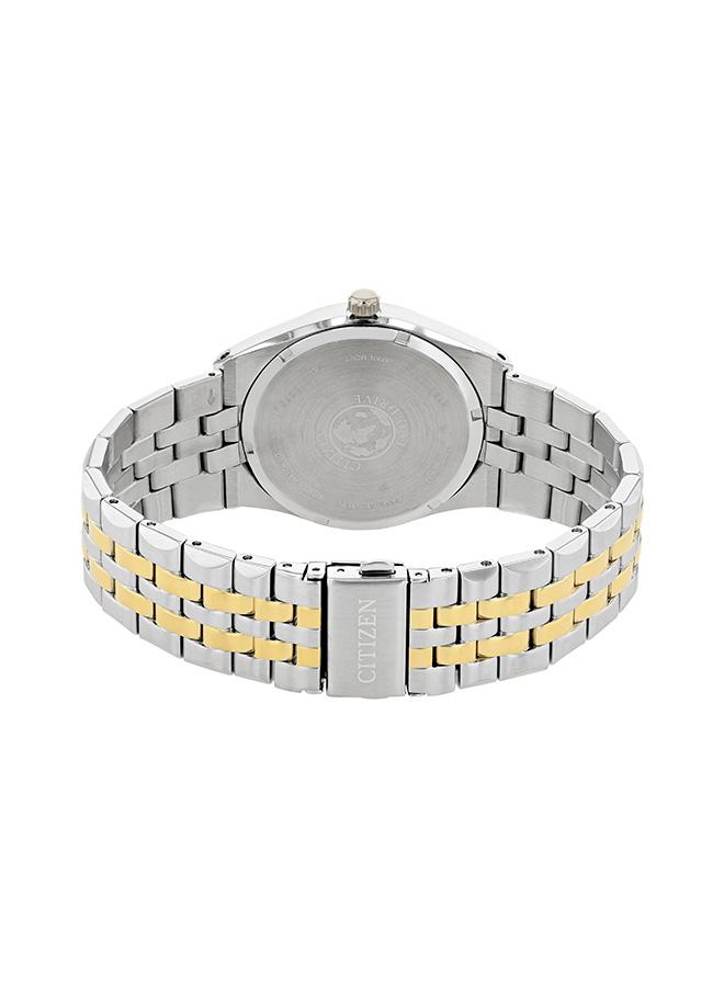 ساعة رجالية ستانلس ستيل مطلية بالذهب بلونين بمحرك...