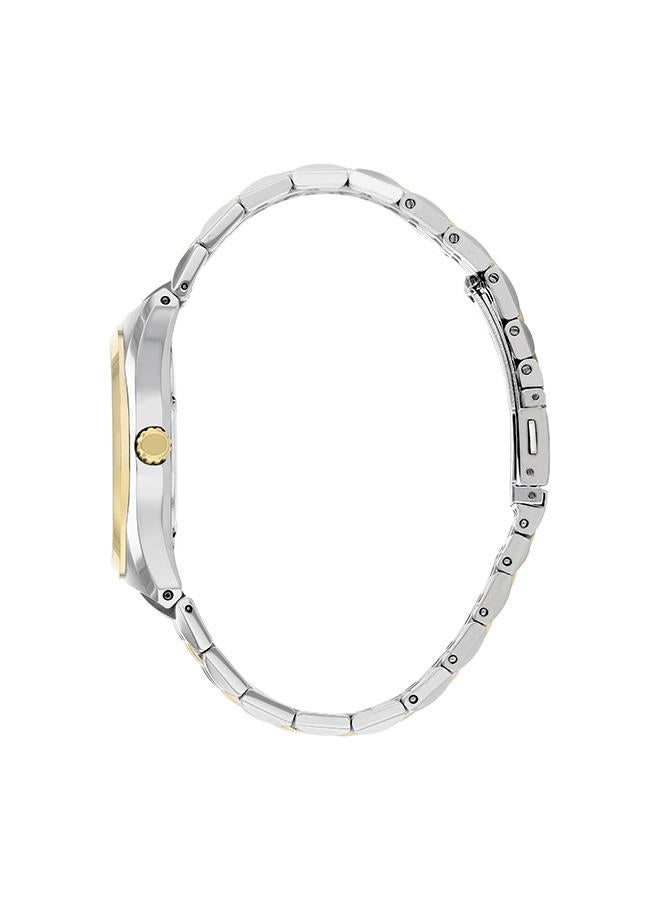 ساعة رجالية ستانلس ستيل مطلية بالذهب بلونين بمحرك...