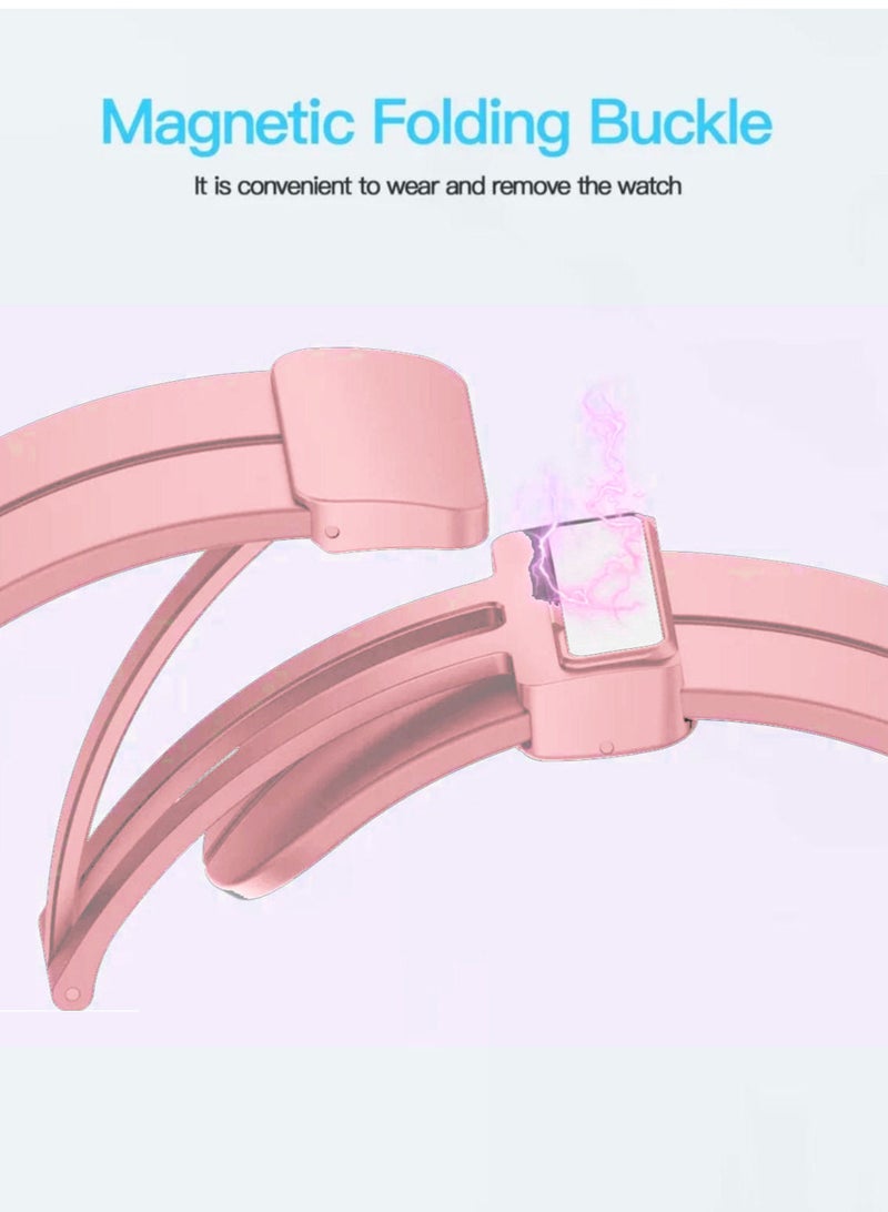 سوار ساعة ابل بقفل مغناطيسي شكل عصري مقاس 44 لون وردي - Image 4