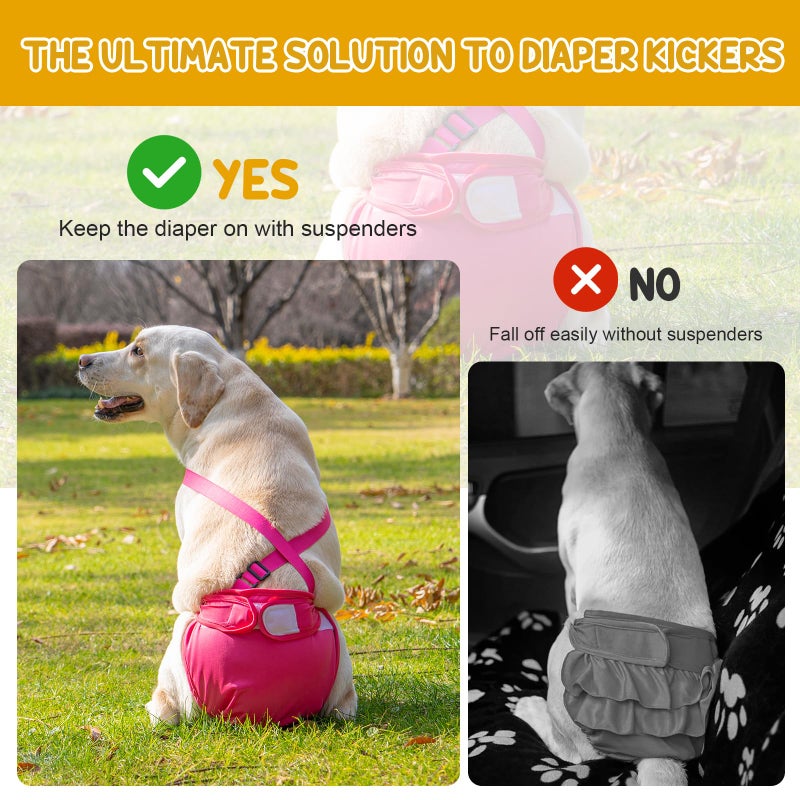 Avont 3 Pack Avont Washable Female Dog Diaper with Suspender, Reusable Girl Doggie Diapers for Small Medium Large Doggy in Heat Cycle Period Incontinence -L - Image 2
