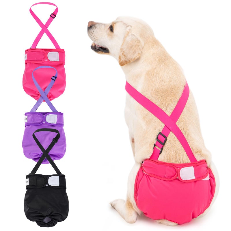 Avont 3 Pack Avont Washable Female Dog Diaper with Suspender, Reusable Girl Doggie Diapers for Small Medium Large Doggy in Heat Cycle Period Incontinence -L - Image 1