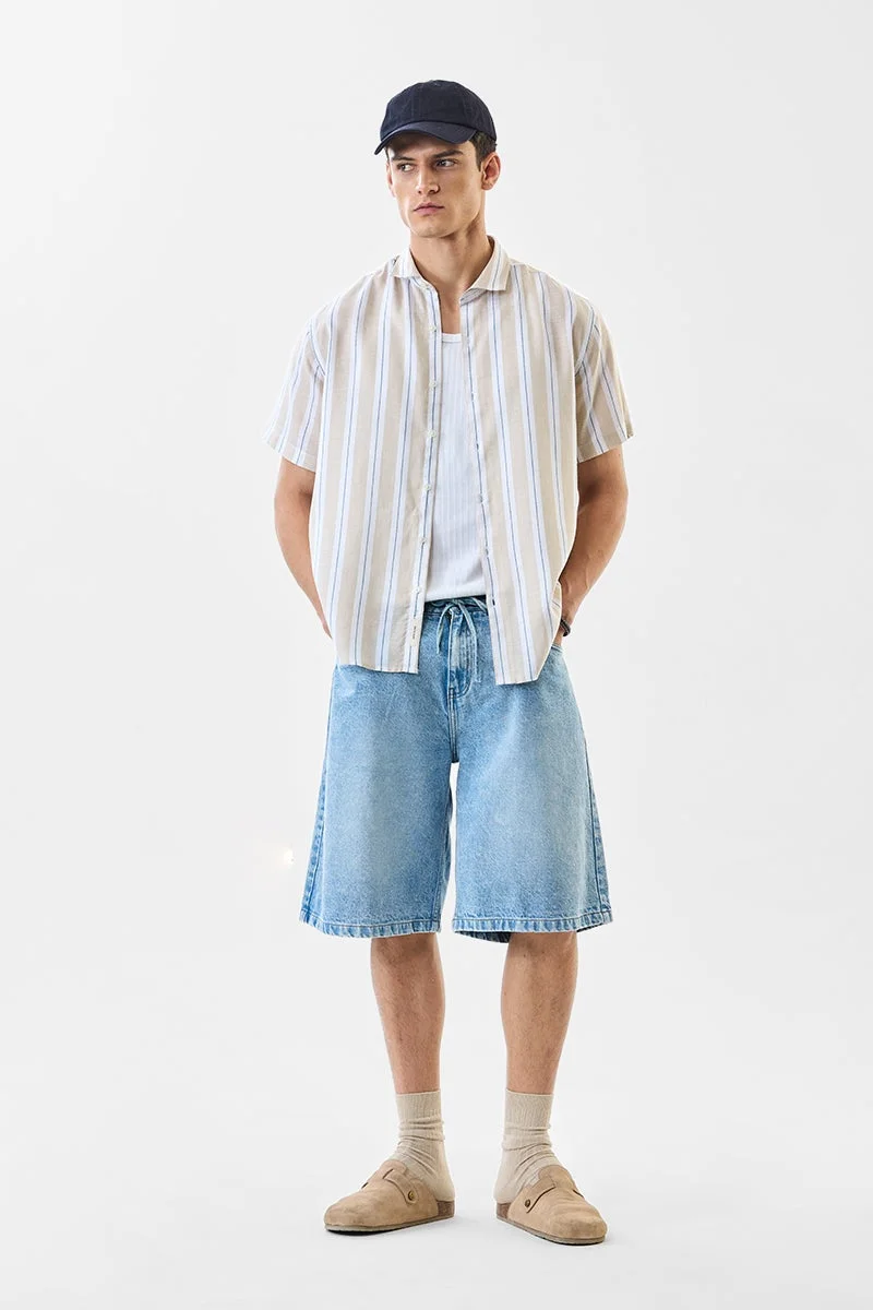 سنيتش Beige Striped Half Sleeve Regular Fit Shirt