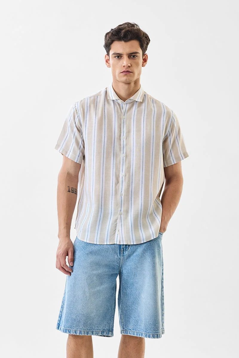 سنيتش Beige Striped Half Sleeve Regular Fit Shirt