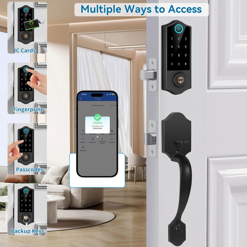 Harfo Fingerprint Smart Door Lock for Front Door with Handle Set, App Control, Keyless Entry Keyless Deadbolt, Digital Electronic Touchscreen Keypad, Auto Lock, Easy to Install, Black - Image 3