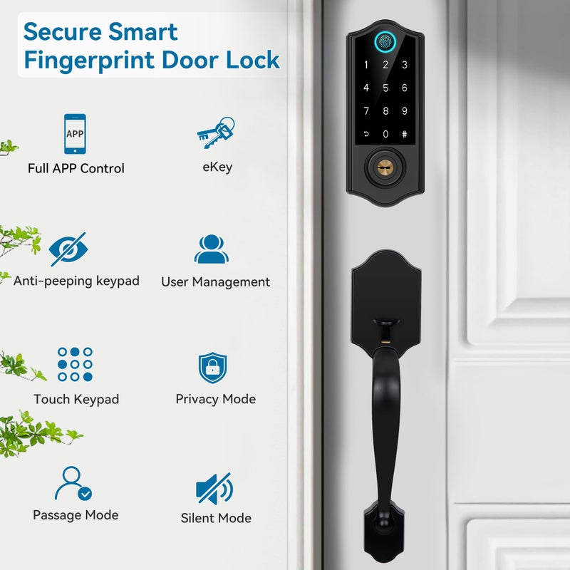 Harfo Fingerprint Smart Door Lock for Front Door with Handle Set, App Control, Keyless Entry Keyless Deadbolt, Digital Electronic Touchscreen Keypad, Auto Lock, Easy to Install, Black - Image 2