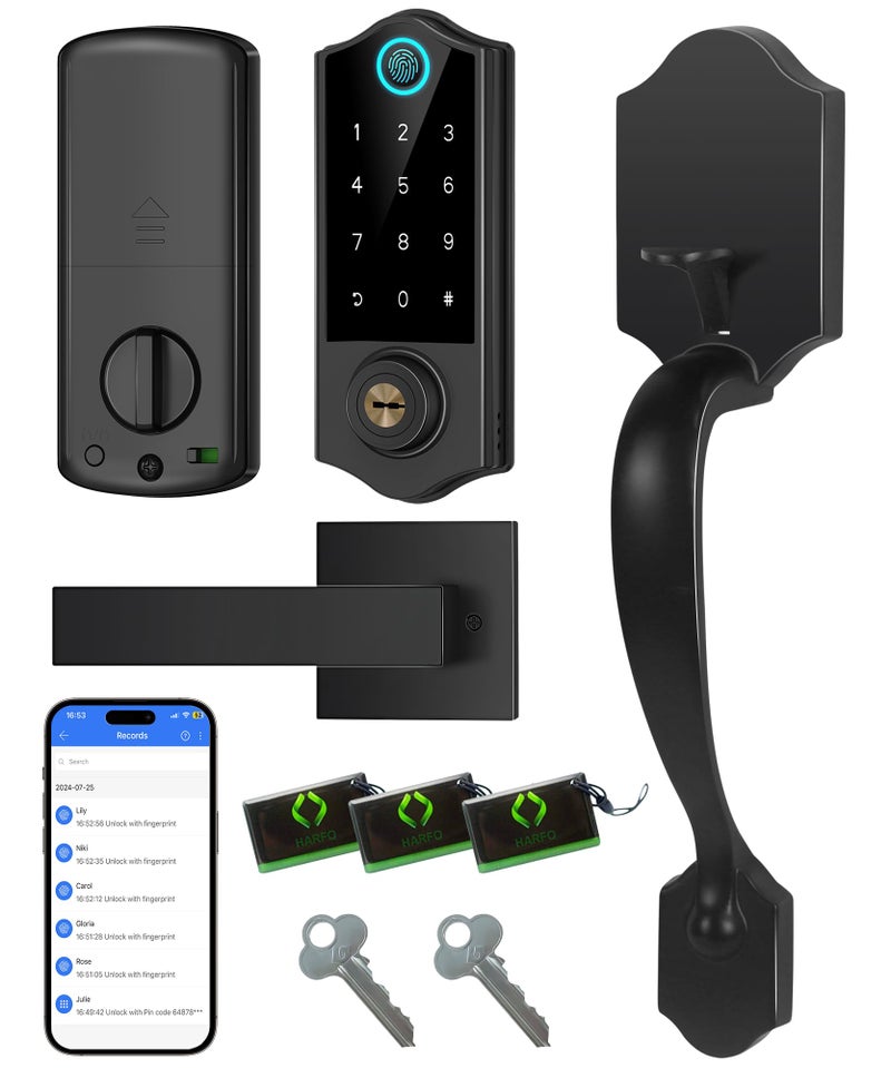 Harfo Fingerprint Smart Door Lock for Front Door with Handle Set, App Control, Keyless Entry Keyless Deadbolt, Digital Electronic Touchscreen Keypad, Auto Lock, Easy to Install, Black - Image 1