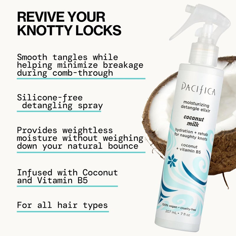 Pacifica Coconut Milk Hair Detangler Spray – Leave-In Conditioning Elixir for Tangle-Free Hair – Instantly Detangles Knots, Adds Shine & Moisture, Prevents Breakage & Frizz – Vegan & Cruelty-Free - Image 4