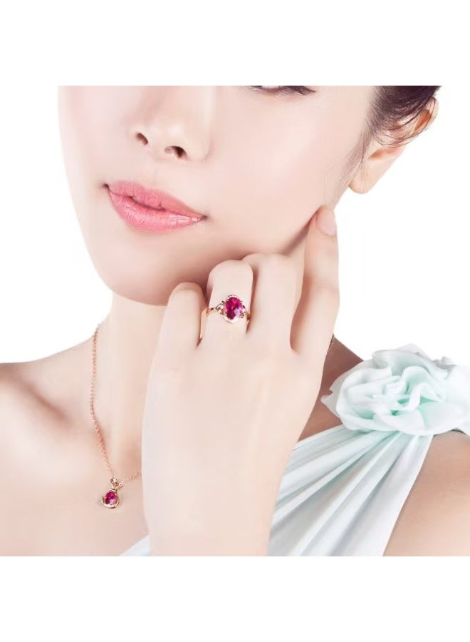ممتاز خاتم مفتوح بحجر أحمر بيضوي ومطلي بالذهب الوردي 18 قيراط | خاتم إعلاني قابل للتعديل بإبرازات مواسانيت مطليّة من الفضة الإسترليني 925 للنساء - Image 3