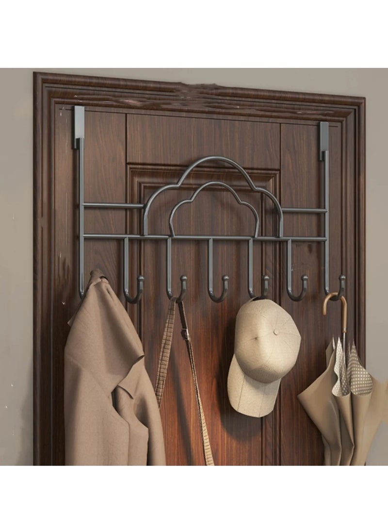 Arabest Over the Door Hook 7 Hook Coat Rack, Metal Towel Hanger, Bathroom Door Hooks, Clothes Hanger, Hat Organizer, and Belt Holder, Black  - Image 1