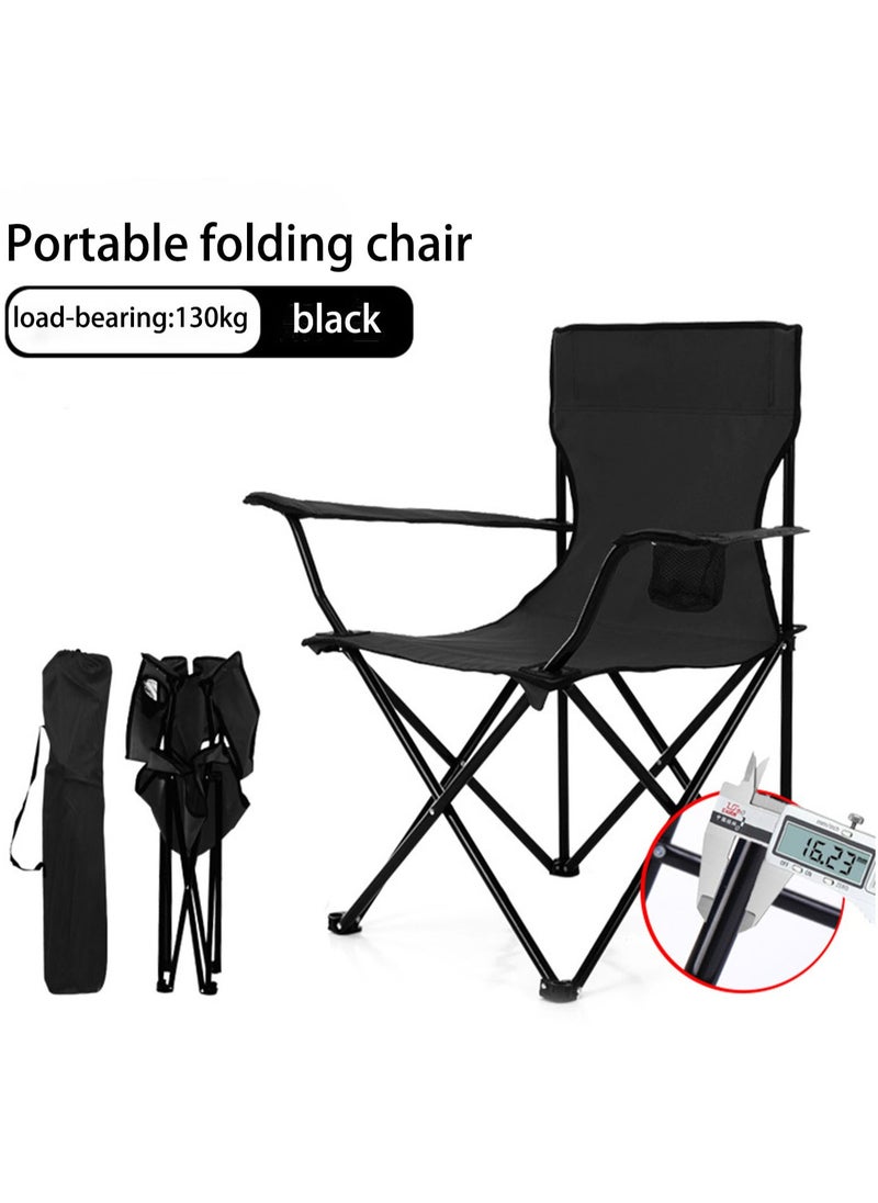 CIMIA Camping Chair, Folding Lawn Chair for Adults, Foldable Camp Chair with Cup Holders Portable for Outdoor Fishing, Hiking, Travel, Picnic, Beach, Carrying Bag ,Black  - Image 1