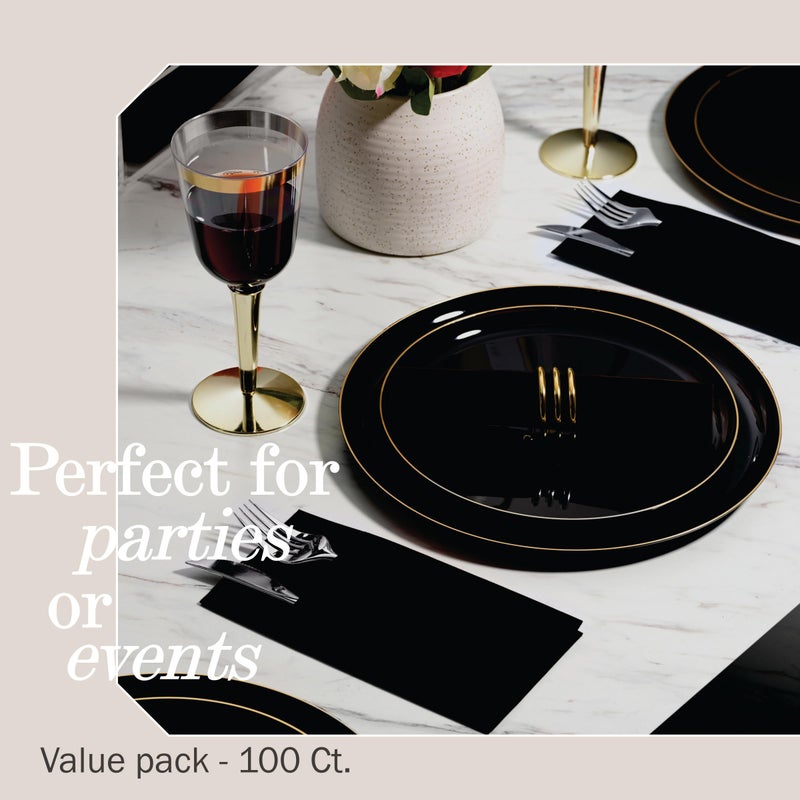 NAPEREE 100-Pack Disposable Napkins With Pocket For Flatware, Black Napkins Paper For Wedding, Dinner Or Party, Built-In Pocket For Silverware, Prefolded - Image 5