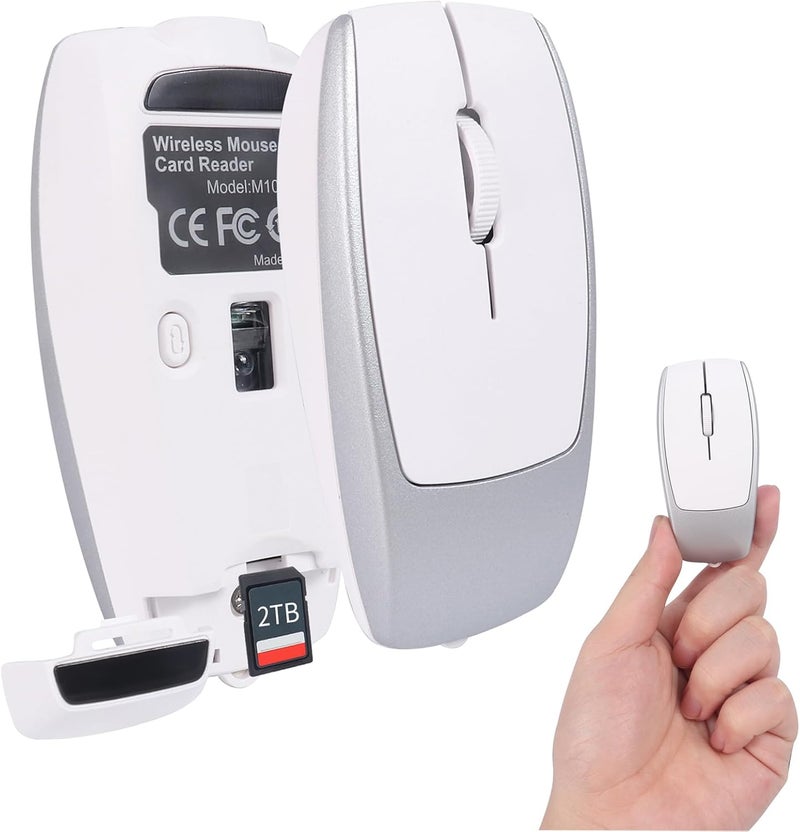 elec Space Mini Bluetooth Wireless Mouse with TF Card Reader, Rechargeable, Silent Click, Portable for Laptop, PC, Travel, Office & Home Use (Silver) - Image 1
