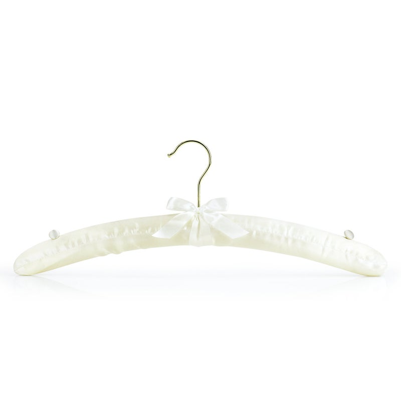 HANGERWORLD Ivory Satin Padded Hangers 17inch with NonSlip Buttons for Strappy Dresses Ideal Bridal Bride Hanger for Wedding