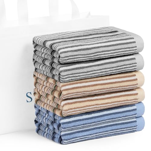 SALAS Kitchen Dish Towels for Drying Dishes Large Cotton Kitchen Towels Stripped Terry Dish Cloths Thick Highly Absorbent Towel Sets with Hanging Loop 16 X 26 6 Packs MultiColor - Image 1