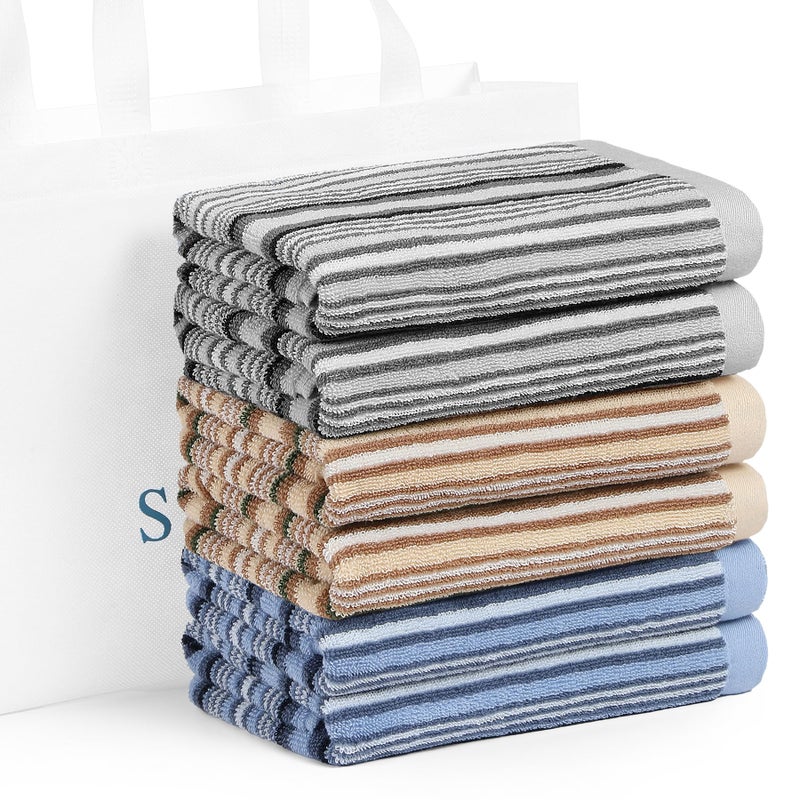 SALAS Kitchen Dish Towels for Drying Dishes Large Cotton Kitchen Towels Stripped Terry Dish Cloths Thick Highly Absorbent Towel Sets with Hanging Loop 16 X 26 6 Packs MultiColor - Image 2
