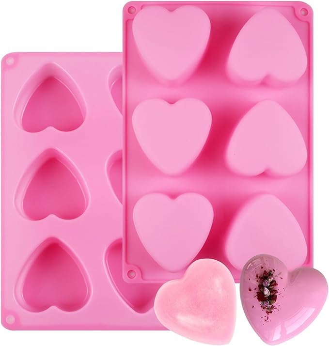 MoldBerry Silicone Soap Mold - 6 Cavity Heart Design for Handmade Soap, Bath Bomb, Soap Bars & More (Multicolor - PK1) - Image 1