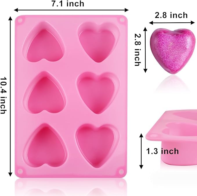 MoldBerry Silicone Soap Mold - 6 Cavity Heart Design for Handmade Soap, Bath Bomb, Soap Bars & More (Multicolor - PK1) - Image 2