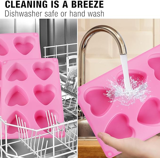 MoldBerry Silicone Soap Mold - 6 Cavity Heart Design for Handmade Soap, Bath Bomb, Soap Bars & More (Multicolor - PK1) - Image 4