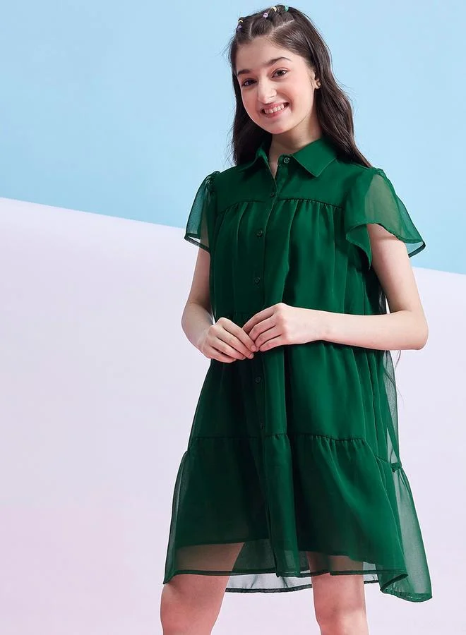 Stylo Bug Solid Tiered Mini Dress with Short Sleeves by Styli