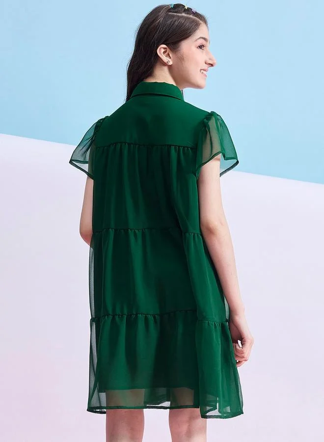 Stylo Bug Solid Tiered Mini Dress with Short Sleeves by Styli